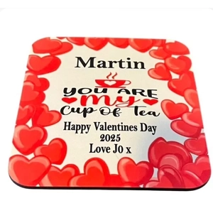 Personalised Valentines Day You are my cup of tea wooden coaster