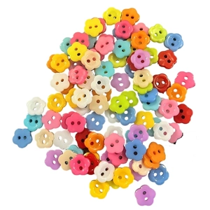 10 x Small Flower Plastic Colourful Buttons 1cm x 1cm
