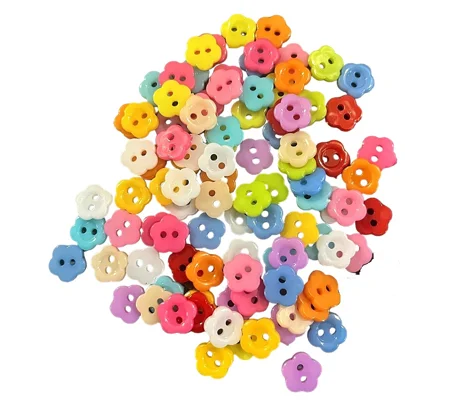 10 x Small Flower Plastic Colourful Buttons 1cm x 1cm