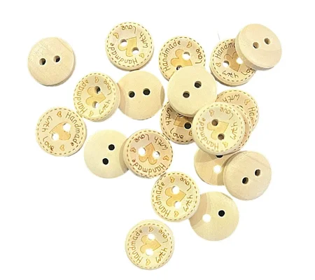 5 x Small Wooden 1.5cm Engrave Buttons Handmade With Love and Hearts