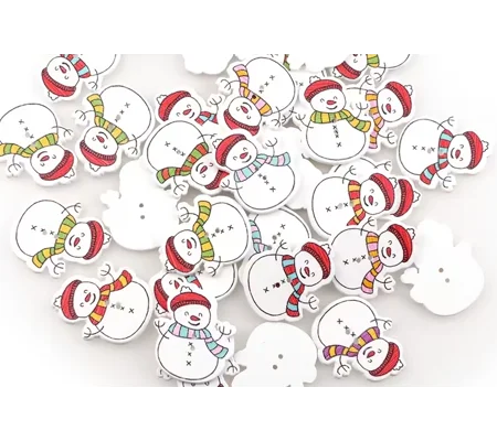 4 x Snowman buttons with coloured scarf