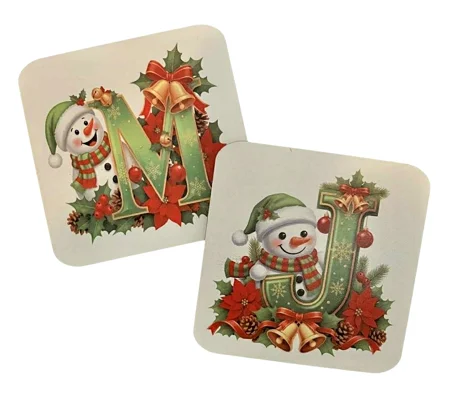 Personalised Initial Christmas Snowman Coaster