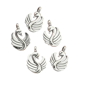 5 x Swan Design Metal Pendant Charms