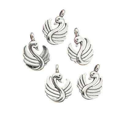 5 x Swan Design Metal Pendant Charms