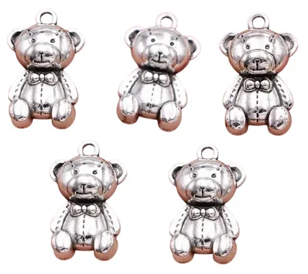 Teddy Bear Metal Charms x 5