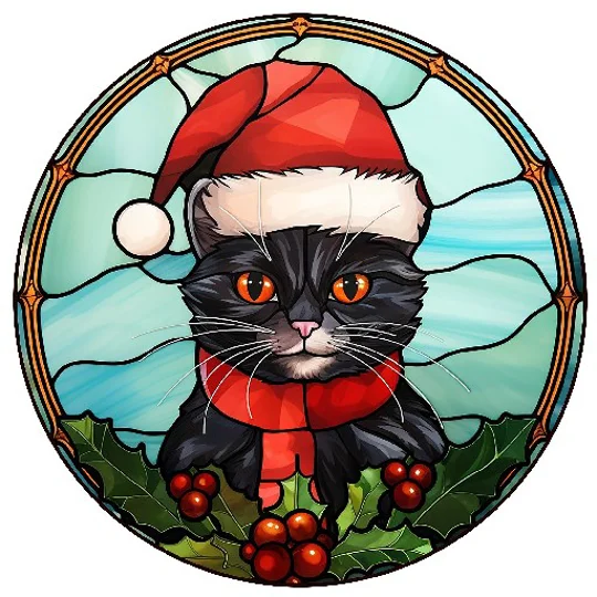 Cat and Kitten Christmas Baubles Stained Glass 24 Designs