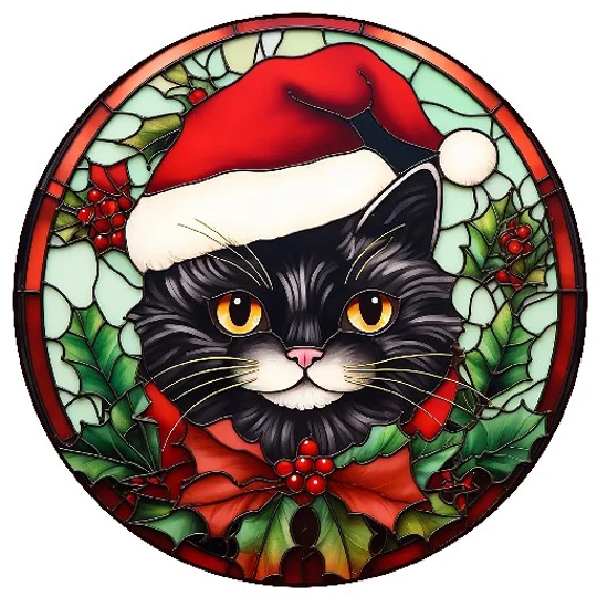 Cat and Kitten Christmas Baubles Stained Glass 24 Designs