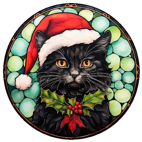 Cat and Kitten Christmas Baubles Stained Glass 24 Designs