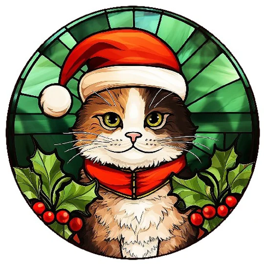 Cat and Kitten Christmas Baubles Stained Glass 24 Designs