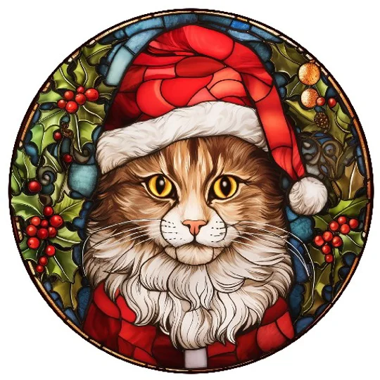 Cat and Kitten Christmas Baubles Stained Glass 24 Designs