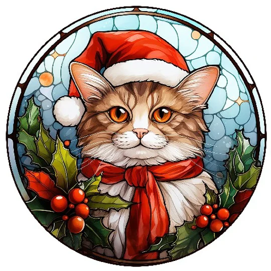 Cat and Kitten Christmas Baubles Stained Glass 24 Designs