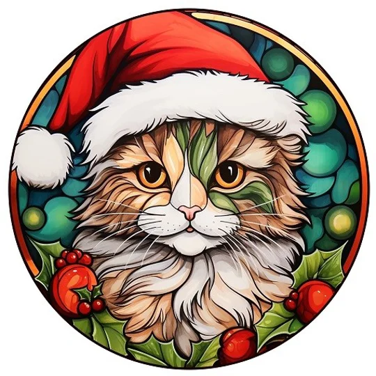 Cat and Kitten Christmas Baubles Stained Glass 24 Designs