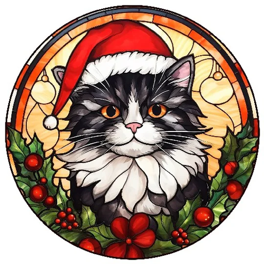Cat and Kitten Christmas Baubles Stained Glass 24 Designs
