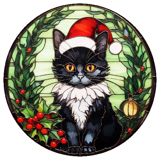Cat and Kitten Christmas Baubles Stained Glass 24 Designs