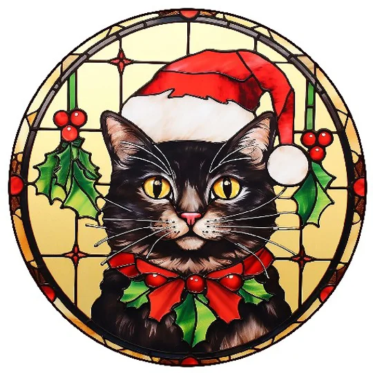 Cat and Kitten Christmas Baubles Stained Glass 24 Designs