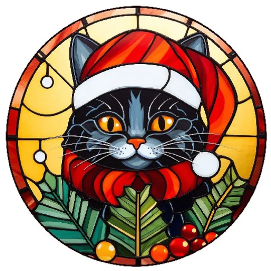 Cat and Kitten Christmas Baubles Stained Glass 24 Designs