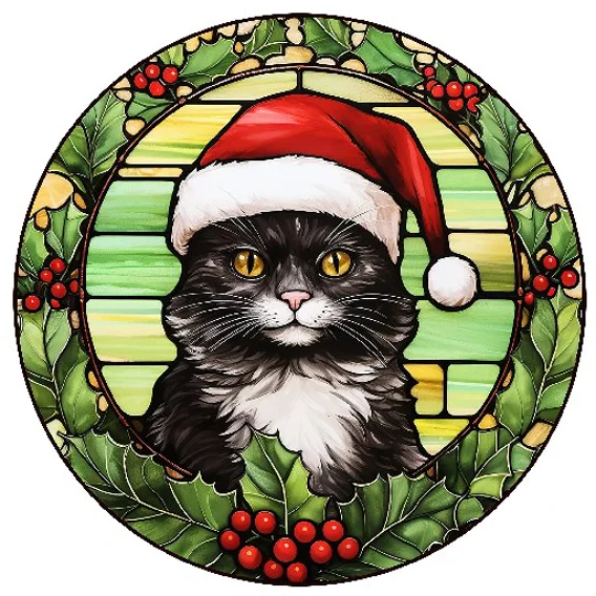 Cat and Kitten Christmas Baubles Stained Glass 24 Designs