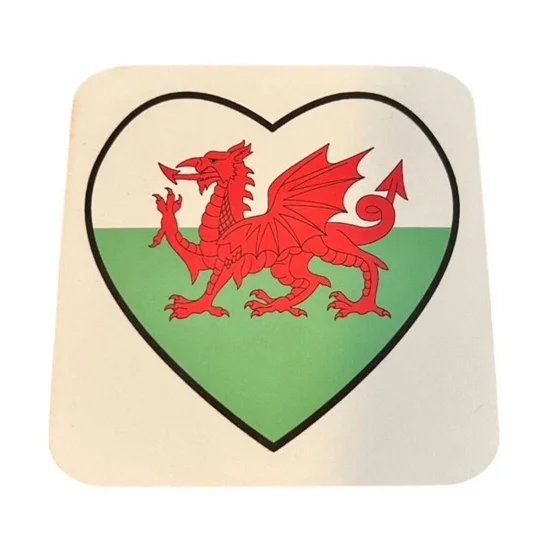 Wales flag in heart shape on coaster
buttons and bows Kettering Northamptonshire