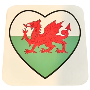 Welsh Flag Heart Wooden Coaster
