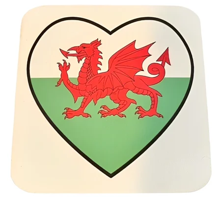 Welsh Flag Heart Wooden Coaster