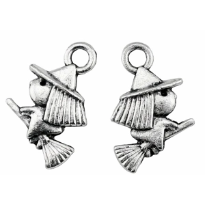5 x Witch on Broomstick Halloween Metal Charms