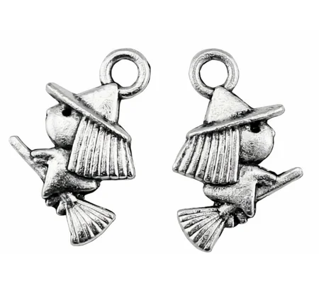5 x Witch on Broomstick Halloween Metal Charms
