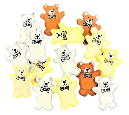 5 x Wooden Bears with Bow Ties Card or Cake Embellishments