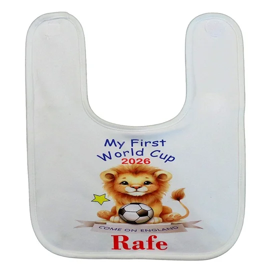 Personalised World cup baby bib
Buttons and bows Kettering Northants