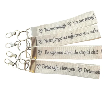 Personalised wristlets, bag, key fob