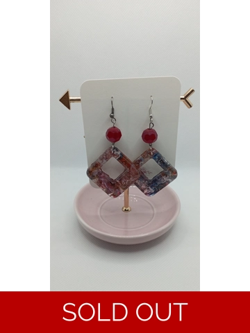 Mixed colour pattern (marble ish style) resin pendant earrings