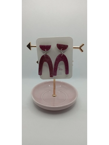 Sparkly pink glitter earrings - semicircular shape