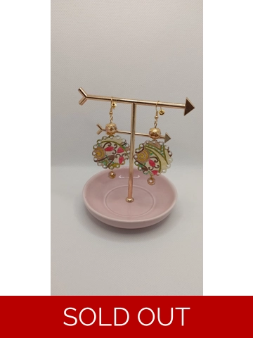 Cloud shaped gold pendants with mandala pattern and crystal beads