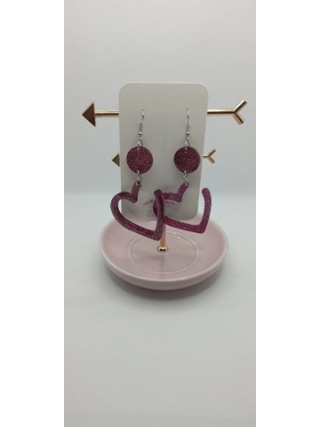 Sparkly pink glitter earrings - heart shaped