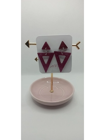 Sparkly pink glitter earrings - 80's inspired triangles