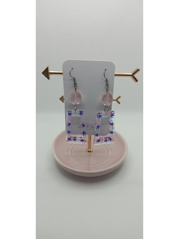 Pink and blue stars Resin pendant earrings