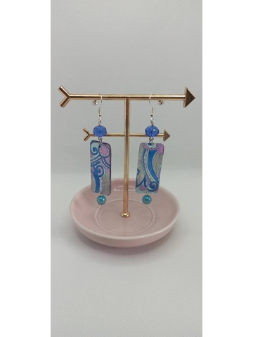 Blue pattern Polyshrink plastic pendant earrings