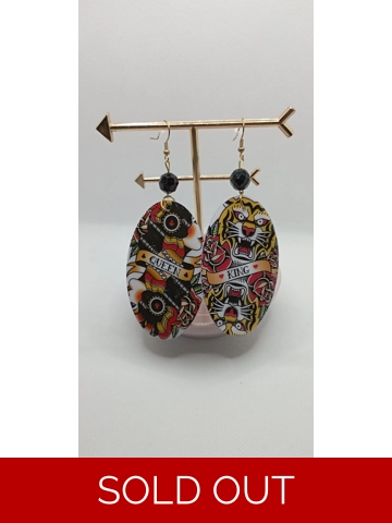 Traditional style tattoo inspired pendant earrings