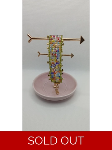 Sewn beads bracelet - green/multi/gold beads