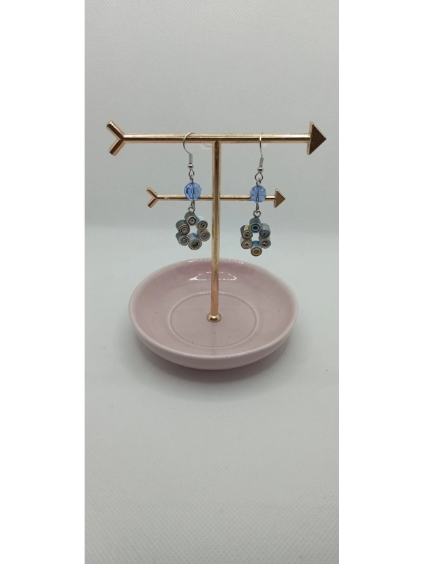 Mini flower shape quilling paper earrings with crystal beads