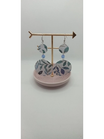 Blue leaves paper pendant earrings