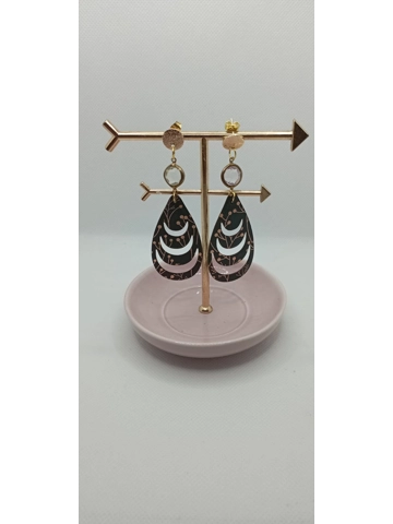 Gold and darkbrown paper pendant earrings