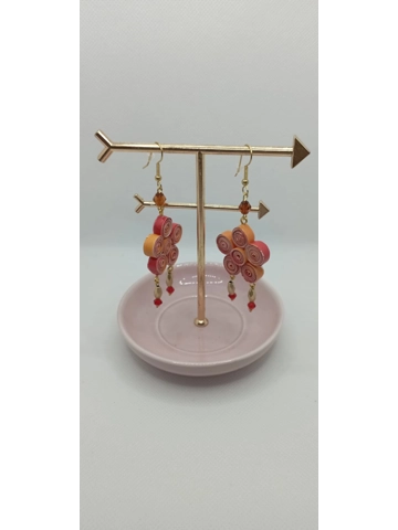 Quilling paper red pendant earrings