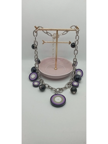 Chain necklace with black beads and quilling paper charms