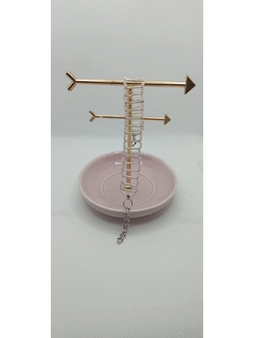 Light pink and silver beaded bracelet