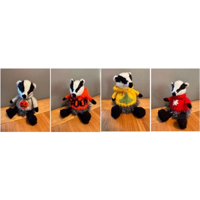 KP9 - 13cm chocolate orange covers - boy badgers in jumpers and hoodies