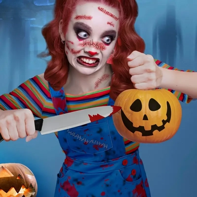 5 Pcs Women Halloween Doll Clown Costume Movie Character Voodoo Cosplay Dress Rainbow T Shirt Outfit