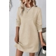 Apricot Plain Textured Long Sleeve Shift Short D..