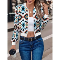 Aztec Print Zip Up Jacket, Casual..