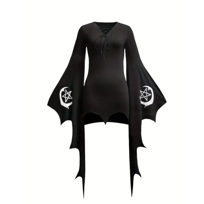 Batwing Sleeve Cosplay Dress, Goth Dress, Women's Clothing