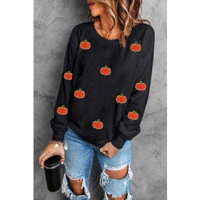 Black Halloween Pumpkin Graphic Drop Shoulder Sweatshirt DL1
